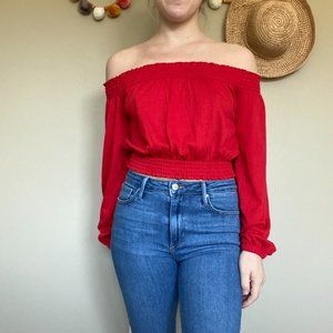 💖 3 for $35 H&M Divided Red Off the Shoulder Crop Top Size Small